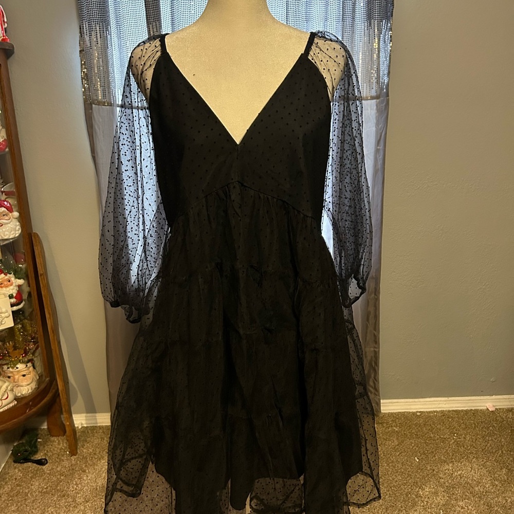 Entro Black Long Sleeve Dress with Sheer Details